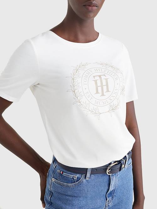 Tommy Hilfiger Sueded Crest T-shirts Dames Wit | TH489FZN