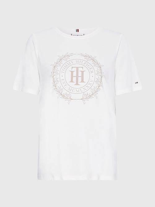 Tommy Hilfiger Sueded Crest T-shirts Dames Wit | TH489FZN