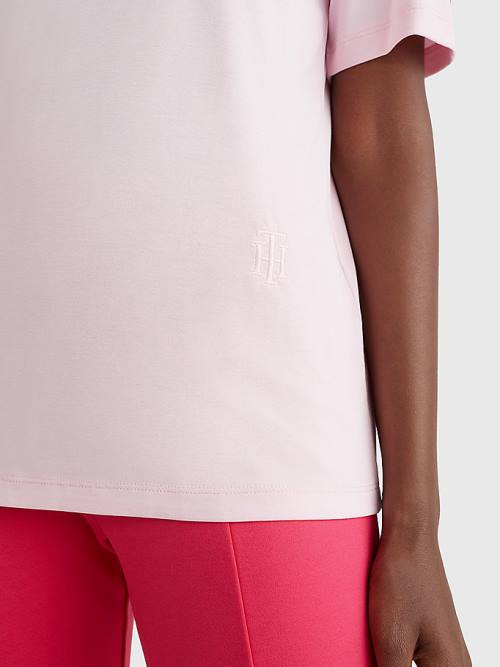 Tommy Hilfiger Sueded Scoop Neck Relaxed T-shirts Dames Roze | TH209RWX