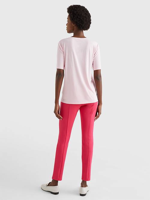 Tommy Hilfiger Sueded Scoop Neck Relaxed T-shirts Dames Roze | TH209RWX