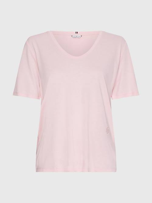 Tommy Hilfiger Sueded Scoop Neck Relaxed T-shirts Dames Roze | TH209RWX