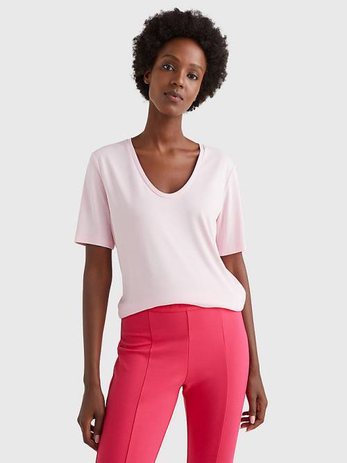 Tommy Hilfiger Sueded Scoop Neck Relaxed T-shirts Dames Roze | TH209RWX