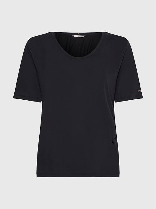 Tommy Hilfiger Sueded Scoop Neck Relaxed T-shirts Dames Zwart | TH419XLS