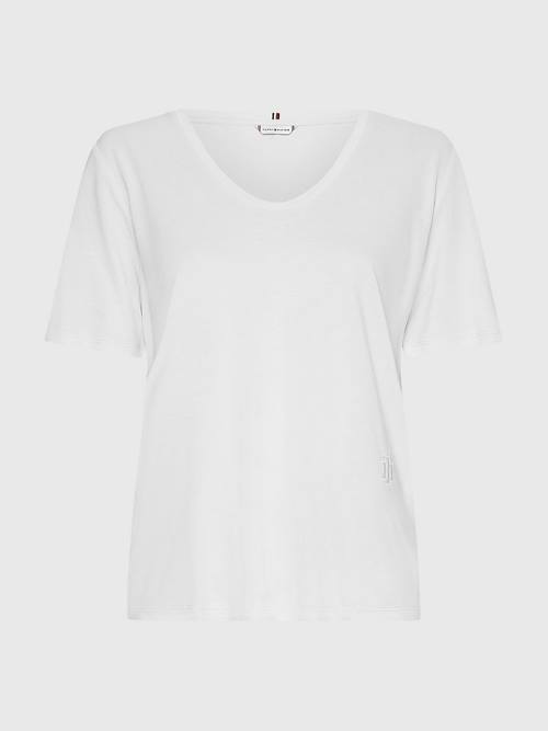 Tommy Hilfiger Sueded Scoop Neck Relaxed T-shirts Dames Wit | TH697SIN