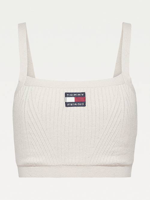 Tommy Hilfiger Super Cropped Badge Ribbed Cami Truien Dames Beige | TH843JQG