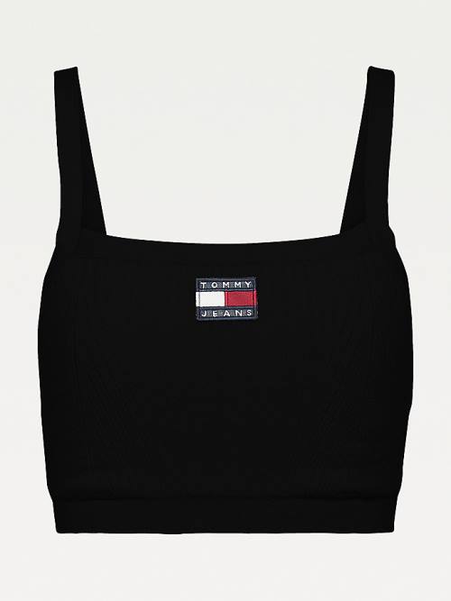 Tommy Hilfiger Super Cropped Badge Ribbed Cami Truien Dames Zwart | TH936XMW