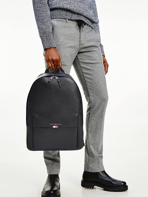 Tommy Hilfiger TH Business Leren Backpack Tassen Heren Zwart | TH132SMX