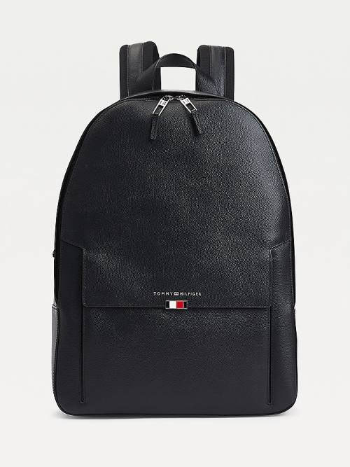 Tommy Hilfiger TH Business Leren Backpack Tassen Heren Zwart | TH132SMX