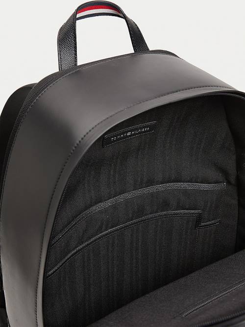 Tommy Hilfiger TH Business Leren Backpack Tassen Heren Zwart | TH759PMS