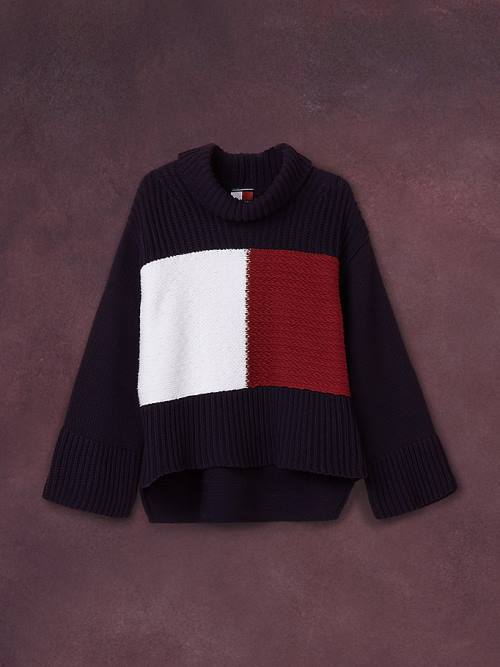 Tommy Hilfiger TH Collecties Flag Icon Ribbed Jumper Truien Dames Blauw | TH738PRD