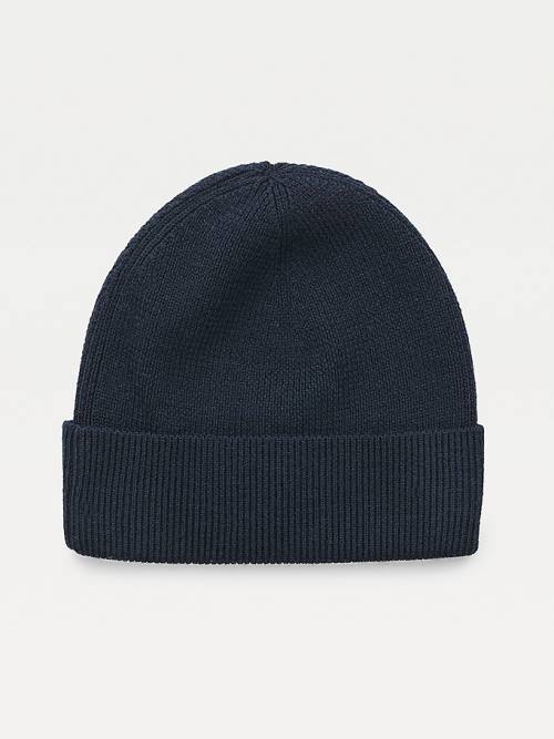 Tommy Hilfiger TH Established Knitted Katoenen Beanie Hoeden Heren Blauw | TH175FCN