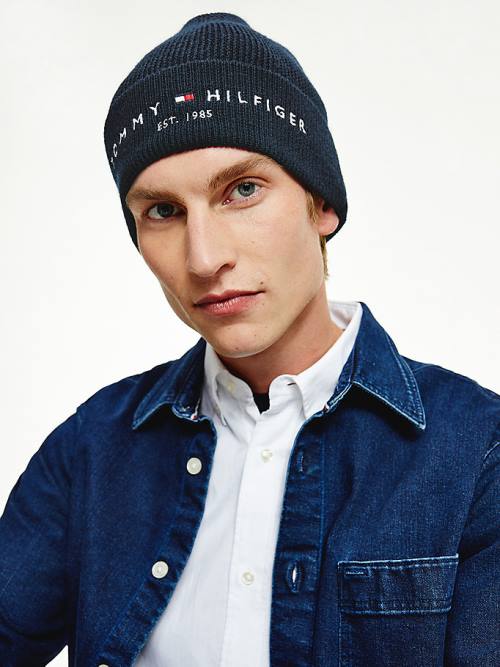 Tommy Hilfiger TH Established Knitted Katoenen Beanie Hoeden Heren Blauw | TH175FCN