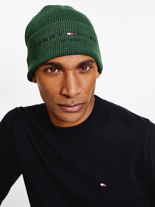 Tommy Hilfiger TH Established Knitted Katoenen Beanie Hoeden Heren Groen | TH721GOA