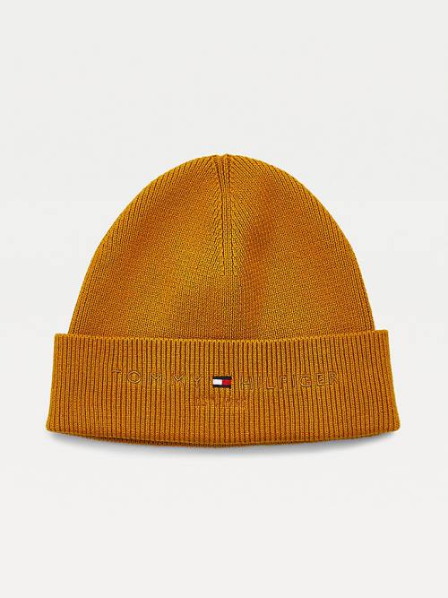 Tommy Hilfiger TH Established Wool Katoenen Beanie Hoeden Heren Goud | TH426WPR