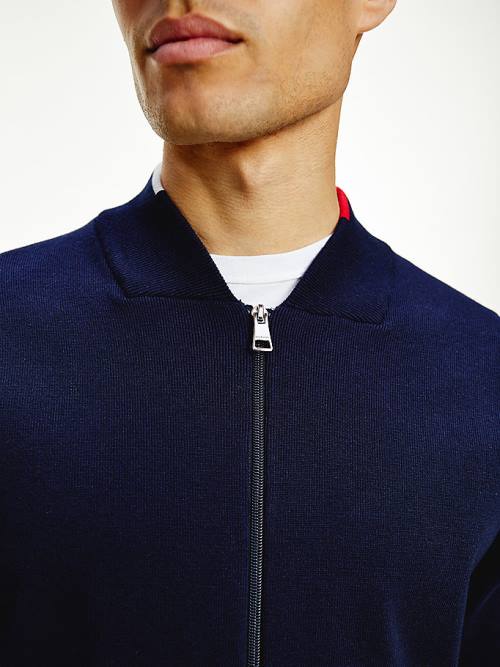 Tommy Hilfiger TH Flex Baseball Collar Zip-Thru Cardigan Truien Heren Blauw | TH567XZS