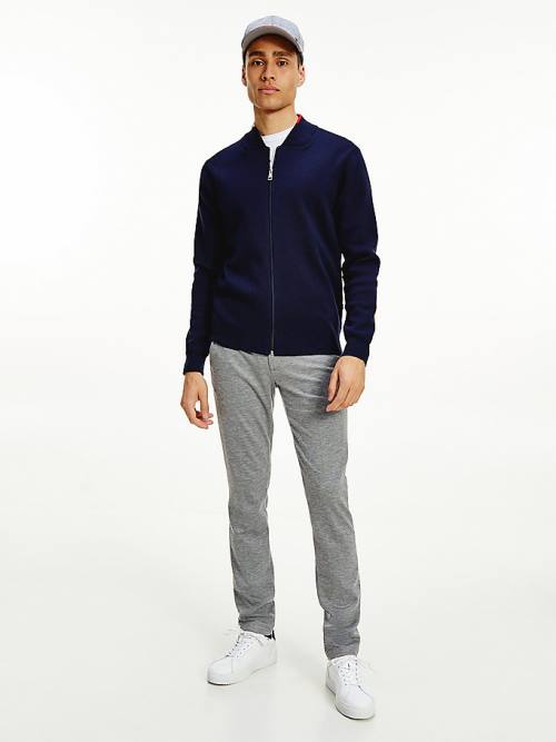 Tommy Hilfiger TH Flex Baseball Collar Zip-Thru Cardigan Truien Heren Blauw | TH567XZS