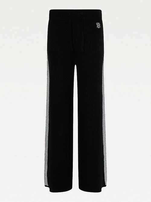 Tommy Hilfiger TH Flex Brede Leg Stripe Broek Dames Zwart | TH853GCA