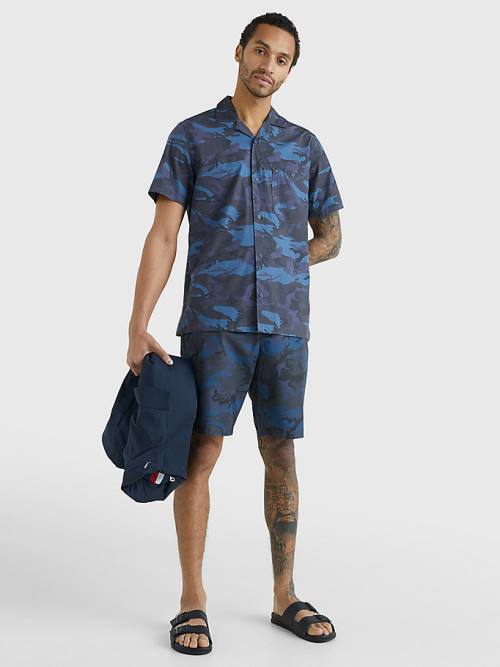 Tommy Hilfiger TH Flex Camo Kort Sleeve Overhemd Heren Blauw | TH348ZUL