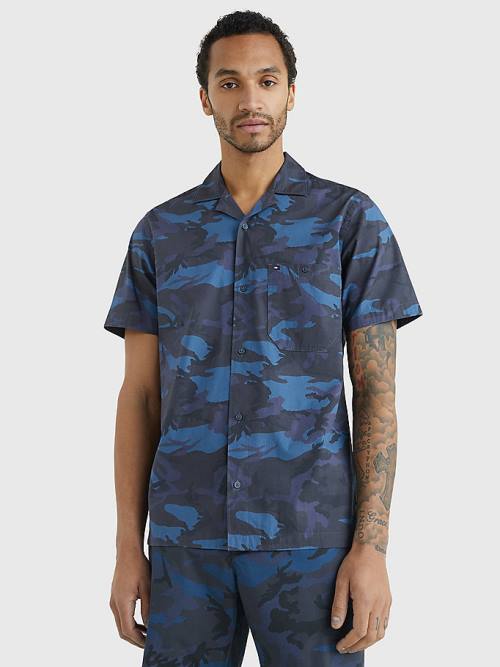 Tommy Hilfiger TH Flex Camo Kort Sleeve Overhemd Heren Blauw | TH348ZUL