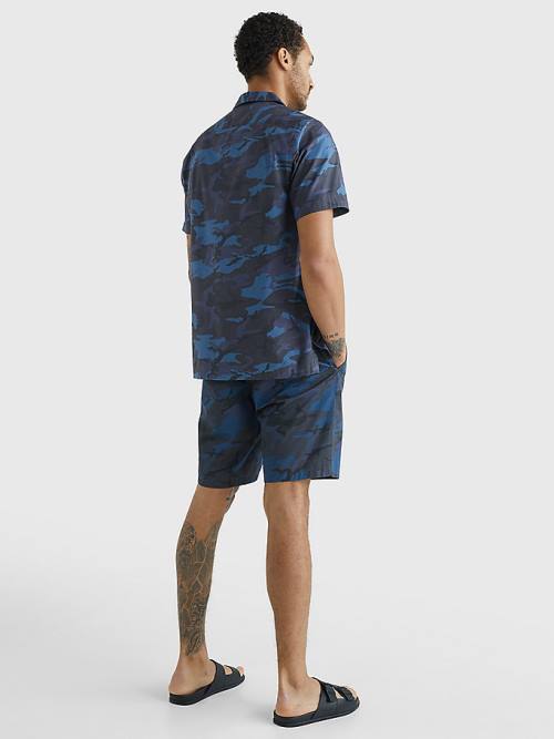 Tommy Hilfiger TH Flex Camo Kort Sleeve Overhemd Heren Blauw | TH348ZUL