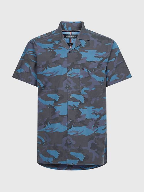 Tommy Hilfiger TH Flex Camo Kort Sleeve Overhemd Heren Blauw | TH348ZUL