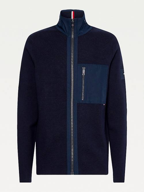 Tommy Hilfiger TH Flex Contrast Panels Zip-Thru Cardigan Truien Heren Blauw | TH287ZLV