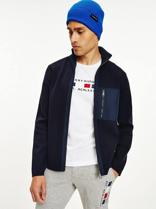 Tommy Hilfiger TH Flex Contrast Panels Zip-Thru Cardigan Truien Heren Blauw | TH287ZLV