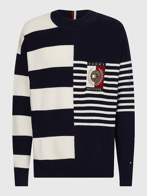 Tommy Hilfiger TH Flex Crest Stripe Jumper Truien Heren Blauw | TH187SCR