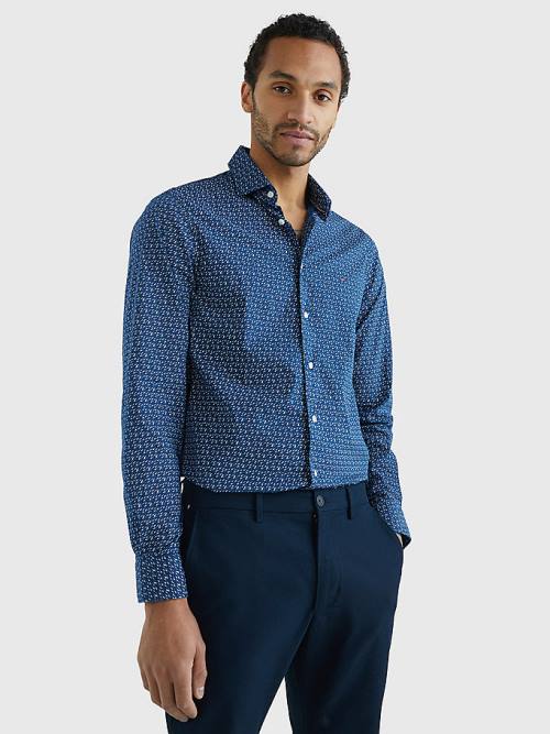 Tommy Hilfiger TH Flex Geometric Print Slim Overhemd Heren Blauw | TH012MJP