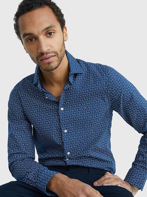 Tommy Hilfiger TH Flex Geometric Print Slim Overhemd Heren Blauw | TH012MJP