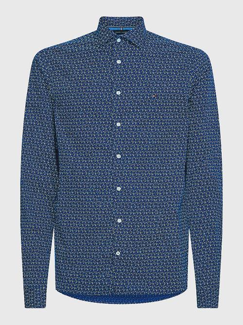 Tommy Hilfiger TH Flex Geometric Print Slim Overhemd Heren Blauw | TH012MJP