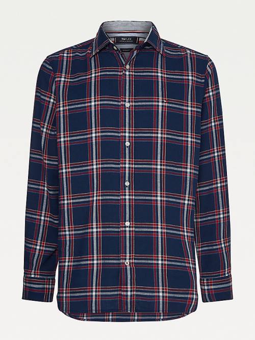 Tommy Hilfiger TH Flex Plaid Regular Fit Overhemd Heren Blauw | TH127NZI