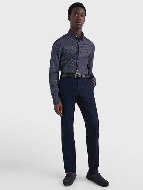 Tommy Hilfiger TH Flex Print Slim Fit Overhemd Heren Blauw | TH274WOL