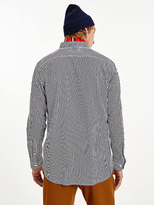 Tommy Hilfiger TH Flex Regular Waffle Stripe Overhemd Heren Blauw | TH059VEG