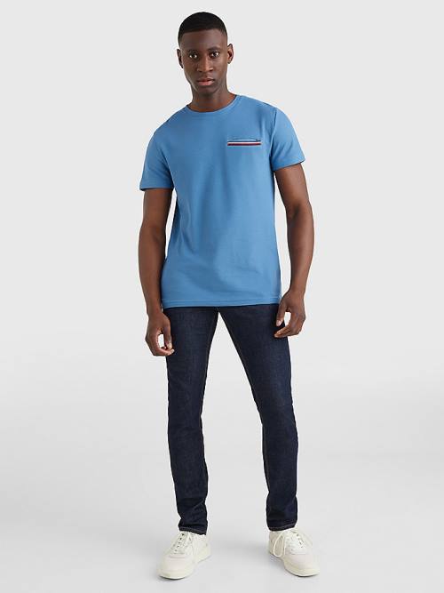 Tommy Hilfiger TH Flex Signature Detailing T-shirts Heren Blauw | TH327PTD