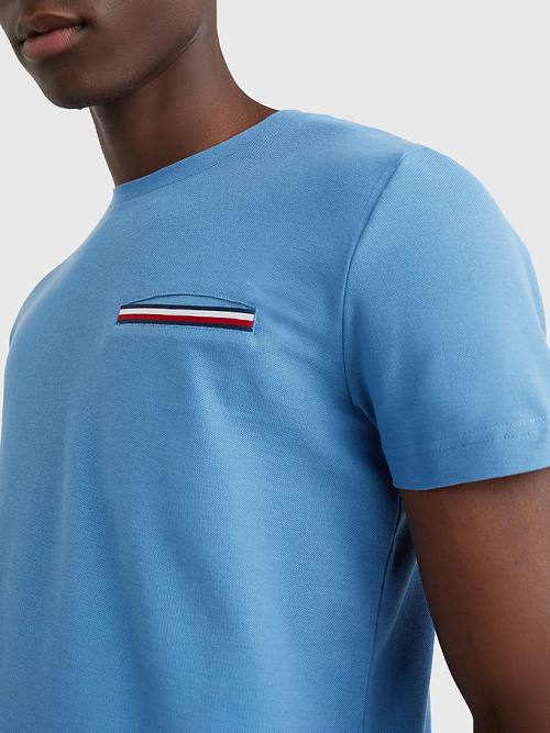 Tommy Hilfiger TH Flex Signature Detailing T-shirts Heren Blauw | TH327PTD