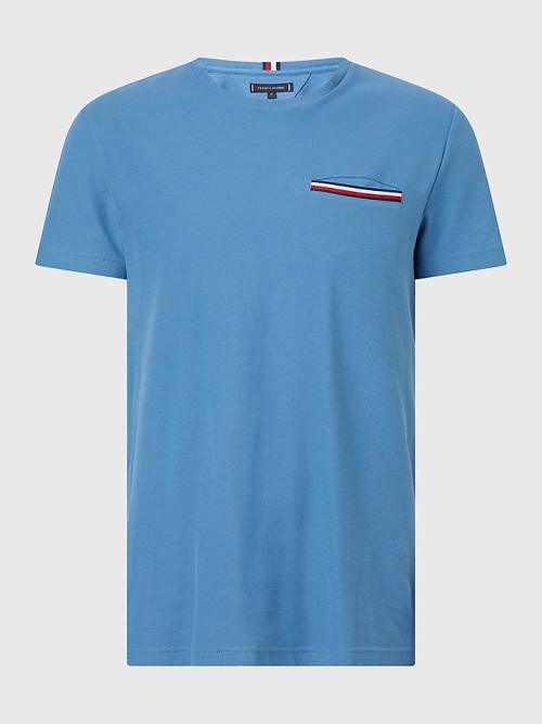 Tommy Hilfiger TH Flex Signature Detailing T-shirts Heren Blauw | TH327PTD