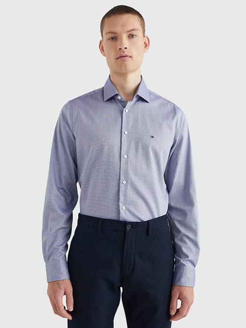 Tommy Hilfiger TH Flex Slim Fit Dobby Overhemd Heren Blauw | TH351WPU