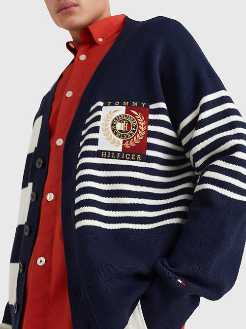 Tommy Hilfiger TH Flex Stripe Crest Cardigan Truien Heren Blauw | TH548HBE