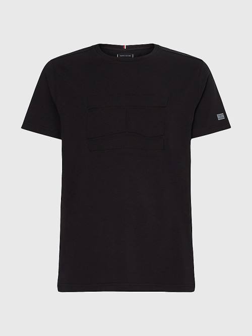 Tommy Hilfiger TH Flex Tech Essential Embossed T-shirts Heren Zwart | TH340KQJ