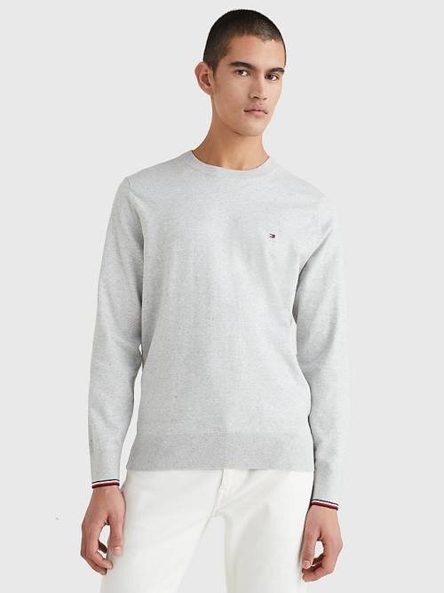 Tommy Hilfiger TH Flex Tipped Cuffs Jumper Truien Heren Grijs | TH860ZPT