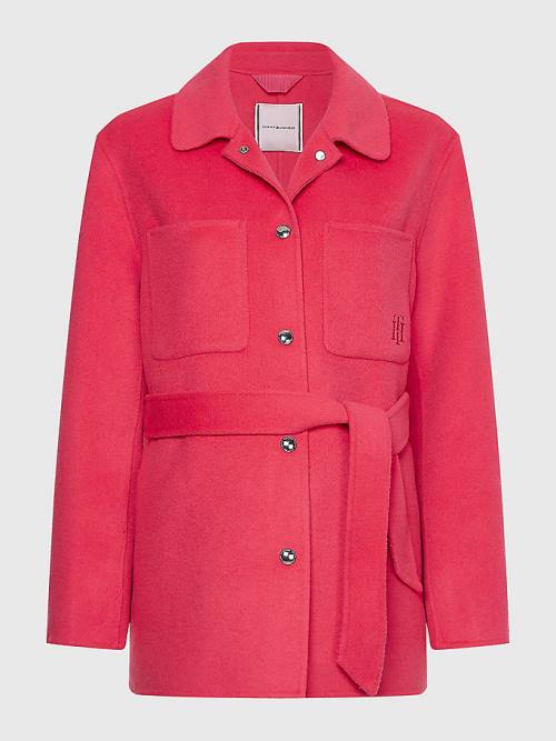 Tommy Hilfiger TH Interlock Belted Shacket Jassen Dames Roze | TH972BQO