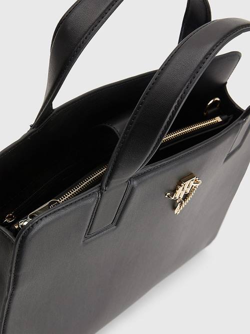 Tommy Hilfiger TH Interlock Chain Satchel Tassen Dames Zwart | TH389QCX