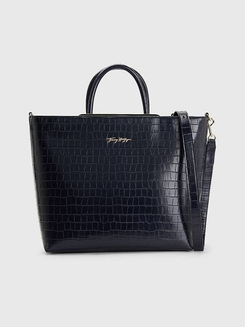 Tommy Hilfiger TH Modern Croco Effect Tote Tassen Dames Blauw | TH281HZS