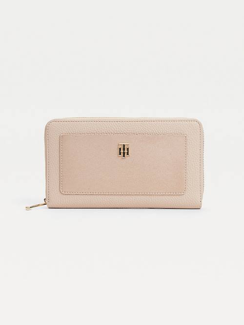 Tommy Hilfiger TH Monogram Plaque Portefeuille Dames Beige | TH415HPY