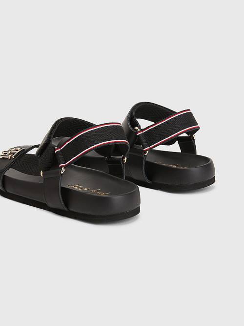 Tommy Hilfiger TH Monogram Riemen Sandalen Dames Zwart | TH657CGM