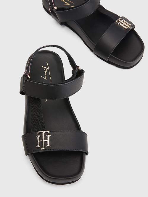 Tommy Hilfiger TH Monogram Riemen Sandalen Dames Zwart | TH657CGM