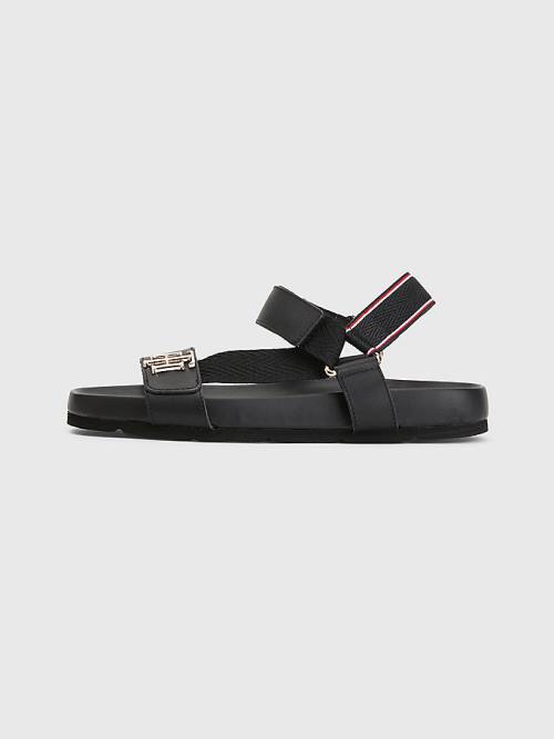 Tommy Hilfiger TH Monogram Riemen Sandalen Dames Zwart | TH657CGM