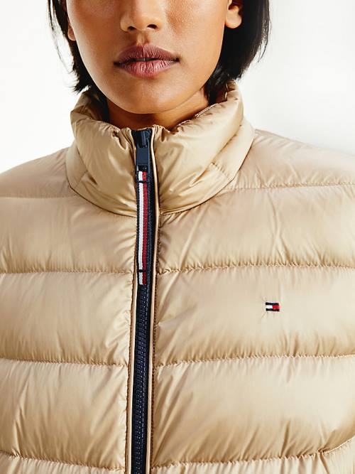 Tommy Hilfiger TH Protect High-Shine Down Puffer Jassen Dames Beige | TH940BRS