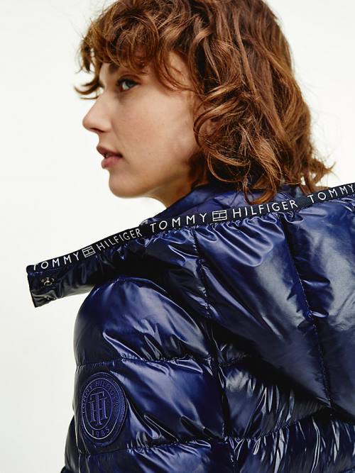 Tommy Hilfiger TH Protect High-Shine Down Puffer Jassen Dames Blauw | TH947AMN